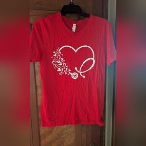 Red and White Floral Heart Short Sleeve Tee